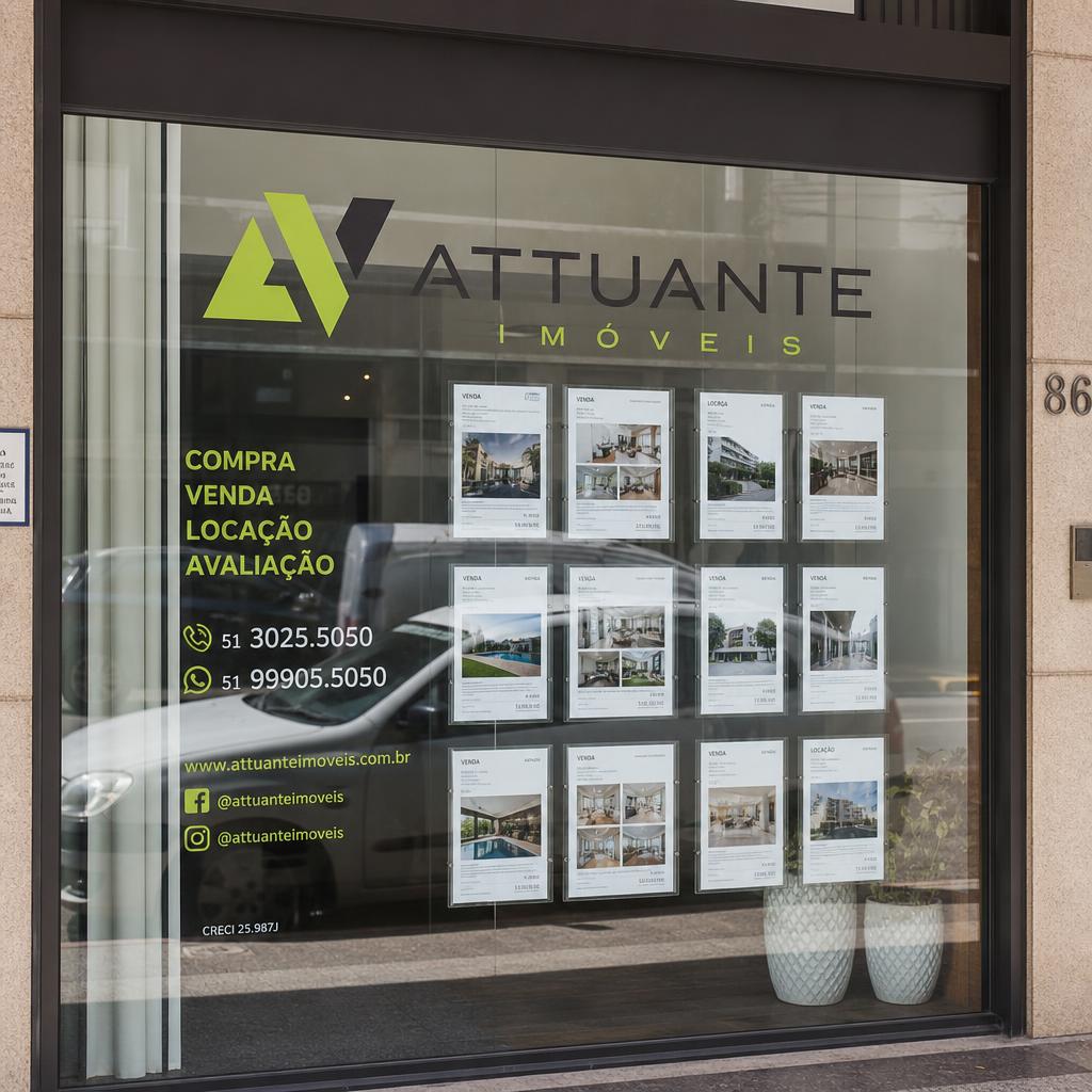 Adesivo aplicado em vitrine de imobiliária