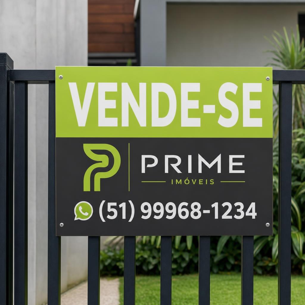 Placa em PVC de imobiliária fixada em portão residencial